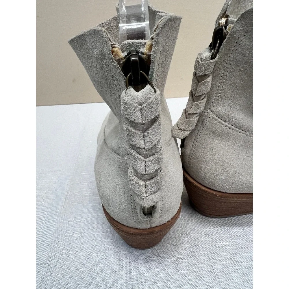 JOIE Adria Ankle Boot Women 8 Grey Good Suede Braided Zip Block Heel Bootie